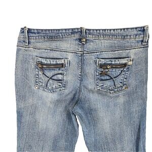 VTG Lei Jeans Women 17‎ Blue Ashley Trouble Flare Low Rise Zipper Star Pocket